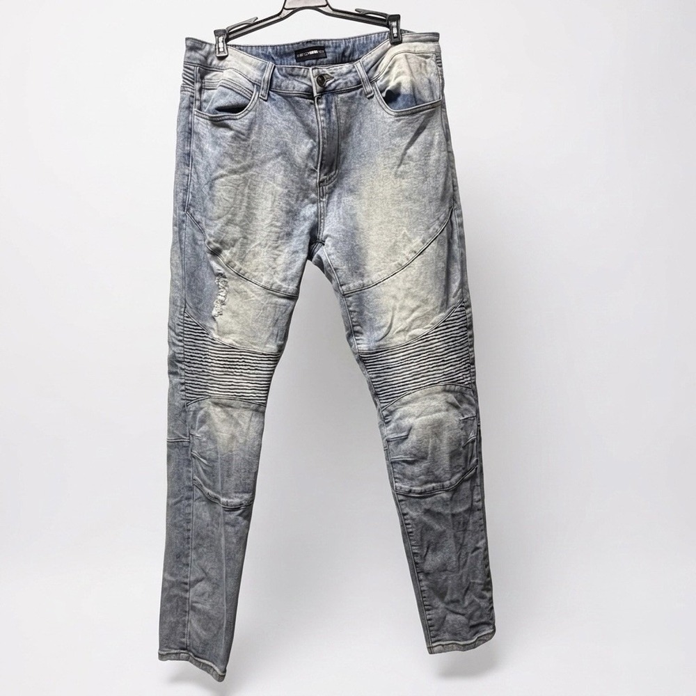 Fashion Nova Men's Y2K Rib Streetwear Grunge Distressed Biker Moto Jeans Size 34